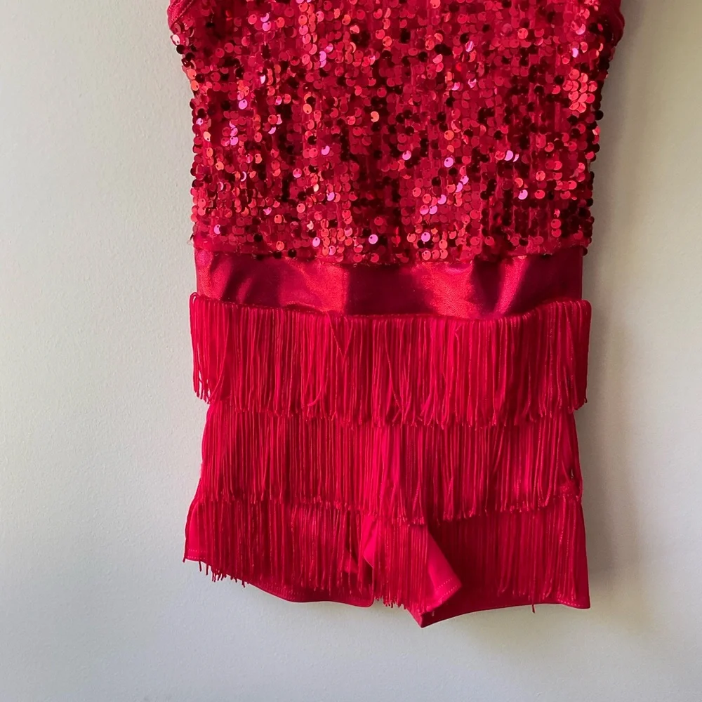 Weissman Red Ultra Sparkle Sequins Biketard